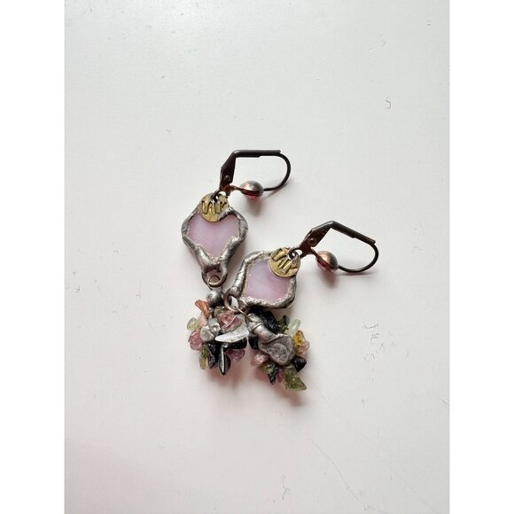 LALY COHEN Purple Glass Stone Cluster Swarovski Rhinestone Dangle Drop Earrings - Picture 3 of 5